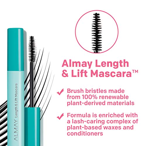 Almay Lenghthening Mascara,Volume & Lift, Eye Makeup, Hypoallergenic and-Fragrance Free, 010 Blackest Black, 0.24 Fl Oz