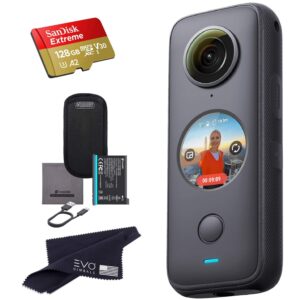 insta360 one x2 360 camera with touchscreen - 5.7k30 360 video, front steady cam mode, 18mp 360 photo + instapano | bundle includes 128gb memory card (2 items)