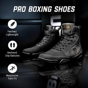 Hayabusa Pro Boxing Shoes for Men & Women - Black, 11 Men/12.5 Women