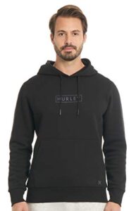 hurley men's boxed logo fleece pullover hoodie, black, medium