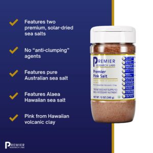 Premier Research Labs Premier Pink Salt - Unrefined Sea Salts with Hawaiian Volcanic Clay - Daily Cooking Salt - Australian Sea Salt & Pink Alaea Hawaiian Sea Salt - No Anti-Clumping Agents - 12 oz