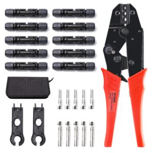 yangoutool solar pv panel crimping tool kit for solar cable connector with solar crimping tool for 2.5/4/6.0mm², 10pcs male female solar panel cable connectors and 2 pcs solar connector spanner