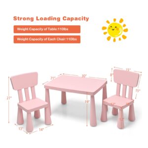 Costzon Kids Table and Chair Set For Toddler, 3 Piece Plastic Children Activity Table for Reading, Drawing, Snack Time, Arts Crafts, Preschool, Kindergarten & Playroom, Easy Clean (Pink)
