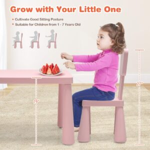 Costzon Kids Table and Chair Set For Toddler, 3 Piece Plastic Children Activity Table for Reading, Drawing, Snack Time, Arts Crafts, Preschool, Kindergarten & Playroom, Easy Clean (Pink)
