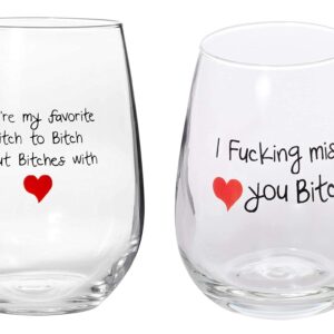 Artisan Owl I Fucking Miss You Bitch and You're My Favorite Bitch To Bitch About Bitches With 17 oz Stemless Wine Glass