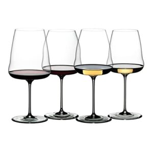 Riedel Winewings Tasting Wine Glass Set (4-Pack) Bundle with Wine Pourer and Large Microfiber Polishing Cloth (3 Items)