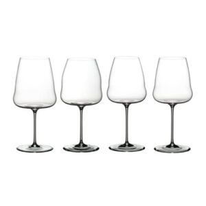 Riedel Winewings Tasting Wine Glass Set (4-Pack) Bundle with Wine Pourer and Large Microfiber Polishing Cloth (3 Items)