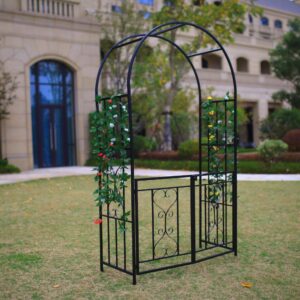 Better Garden Steel Garden Arch with Door, 6'9" High x 3'8" Wide, Garden Arbor for Various Climbing Plant, Outdoor Garden Lawn Backyard