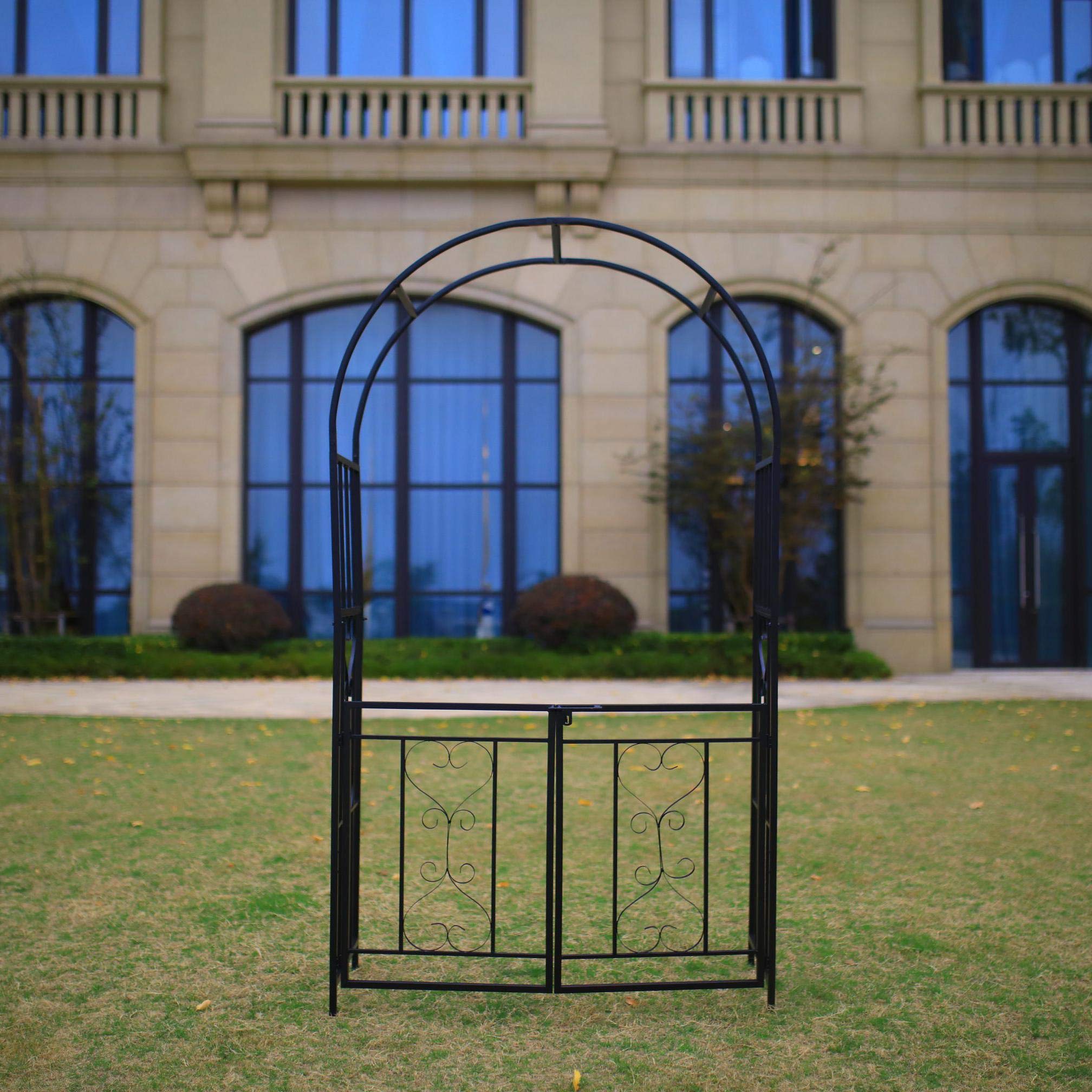 Better Garden Steel Garden Arch with Door, 6'9" High x 3'8" Wide, Garden Arbor for Various Climbing Plant, Outdoor Garden Lawn Backyard