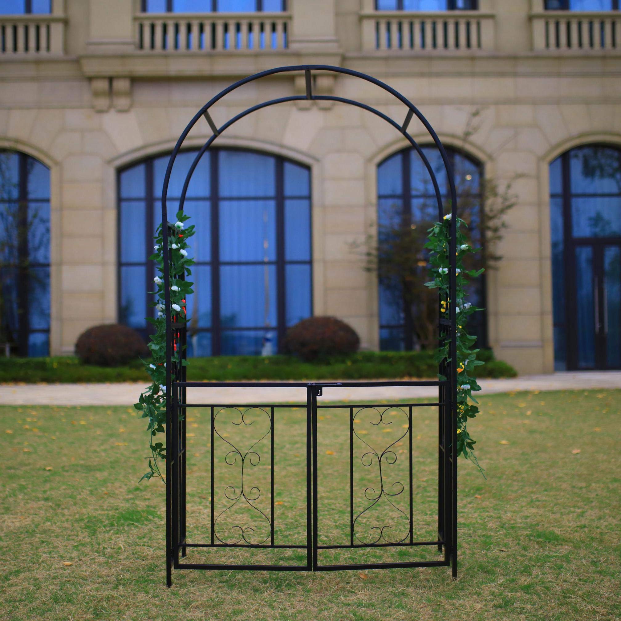 Better Garden Steel Garden Arch with Door, 6'9" High x 3'8" Wide, Garden Arbor for Various Climbing Plant, Outdoor Garden Lawn Backyard