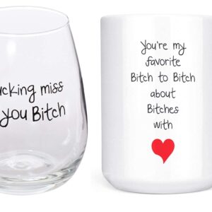 Artisan Owl You're My Favorite Bitch To Bitch About Bitches With 15oz Mug and I Fucking Miss You Bitch 17 oz Stemless Wine Glass