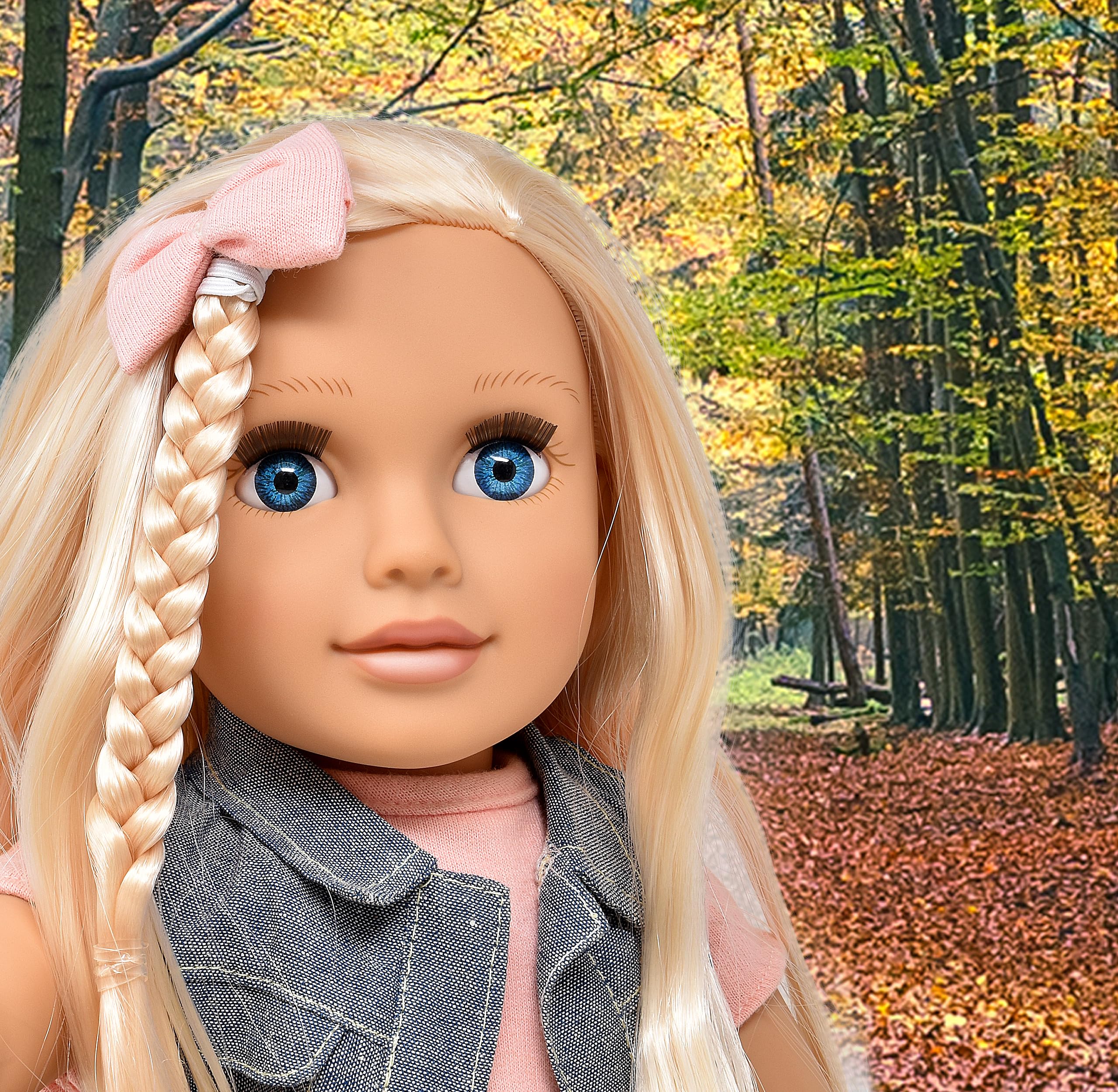 Gift Boutique 18 Inch Girl Doll, Fashion Doll with Fine Blonde Long Hair for Styling, Blue Eyes, Leather Boots, Denim Jacket Hair Bow Handbag, Doll Clothes and Accessories Princess Doll for Kids