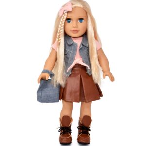 Gift Boutique 18 Inch Girl Doll, Fashion Doll with Fine Blonde Long Hair for Styling, Blue Eyes, Leather Boots, Denim Jacket Hair Bow Handbag, Doll Clothes and Accessories Princess Doll for Kids