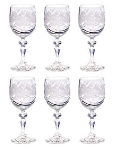 barski wine goblet - crystal - glasses - set of 6 - red or white wine glass - beautifully hand cut - flower design - 6 oz. - european quality made in europe