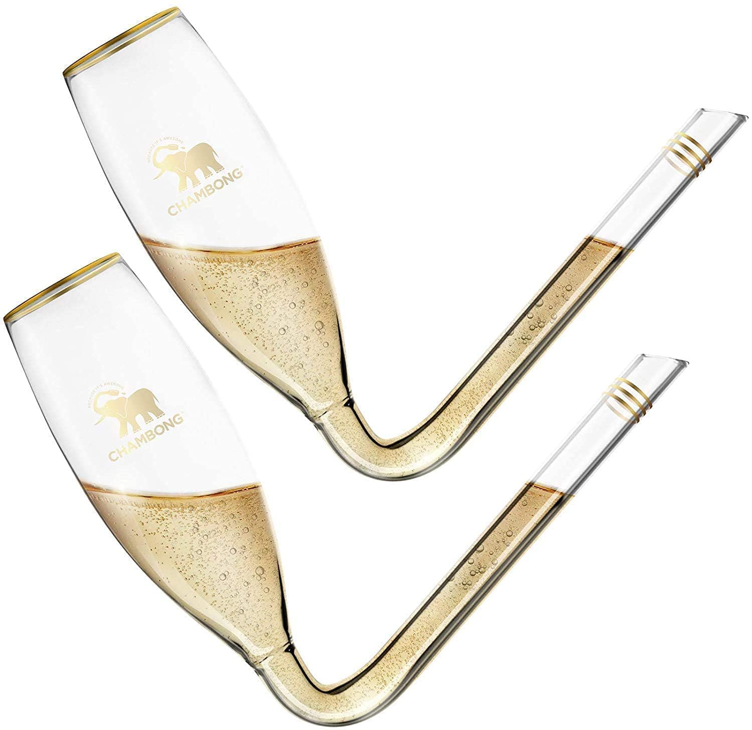 Chambong - Champagne Flute Party Set - 2 Glass Champagne Shooters (6 oz) & 1 Dark Wood Flute Holder (Holds 2) - Perfect for Bachelorette Party Favors, Engagement Gifts & White Elephant Gifts