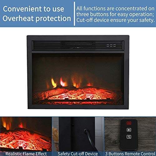 MATHROSE 26 Inch Electric Fireplace Insert LED 1400W/120V Embedded&Freestanding 3D Realistic Flame Effect Heater with Remote Control, Overheating Protection