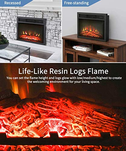 MATHROSE 26 Inch Electric Fireplace Insert LED 1400W/120V Embedded&Freestanding 3D Realistic Flame Effect Heater with Remote Control, Overheating Protection