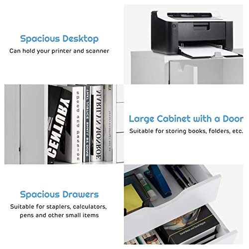 Giantex Drawers Cabinet Mobile Lateral Filing Organizer with 5 Drawers,1 Side Cabinet and Wheels Mobile Chest for Home Office Storage Use Dresser (31”x 15.5” x 25.5”, White)