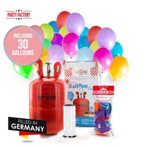 Party Factory Helium Tank for up to 30 Balloons incl. Latex Balloons, Helium Cylinder 7 cu. ft. Gas with filling quantity for Balloons, Ideal for Birthday Party, Wedding