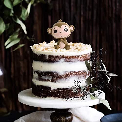 Ercadio 1 Pack Resin Monkey Cake Topper Little 3D Figurine Doll Jungle Animal Themed Baby Shower Kids Birthday Party Cake Decorations