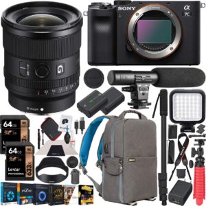 sony a7c mirrorless full frame camera body with sony fe 20mm f1.8 g lens sel20f18g black ilce7c/b bundle with deco gear photography backpack case, software and accessories