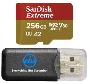 sandisk extreme 256gb microsd card for mavic mini 2 dji drone flycam - class 10 4k uhd u3 a2 v30 sdxc (sdsqxav-256g-gn6mn) bundle with (1) everything but stromboli microsdxc memory card reader