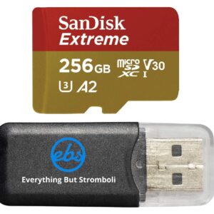 SanDisk Extreme 256GB MicroSD Card for Mavic Mini 2 DJI Drone Flycam - Class 10 4K UHD U3 A2 V30 SDXC (SDSQXAV-256G-GN6MN) Bundle with (1) Everything But Stromboli MicroSDXC Memory Card Reader