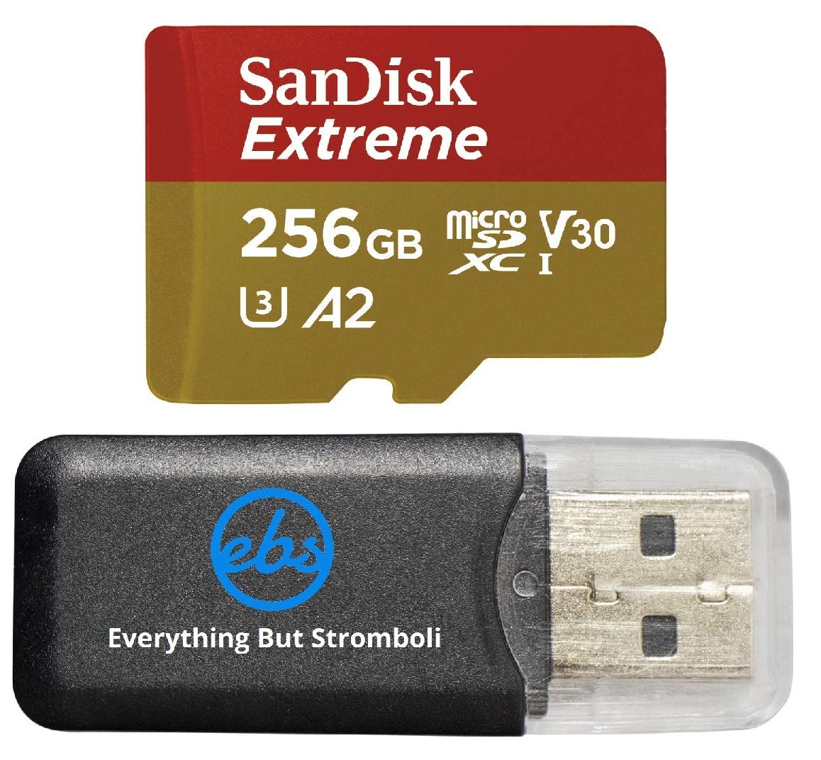 SanDisk Extreme 256GB MicroSD Card for Mavic Mini 2 DJI Drone Flycam - Class 10 4K UHD U3 A2 V30 SDXC (SDSQXAV-256G-GN6MN) Bundle with (1) Everything But Stromboli MicroSDXC Memory Card Reader