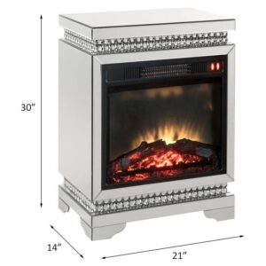 Acme Lotus Electric Wood Fireplace in Mirrored and Faux Ice Cube Crystals