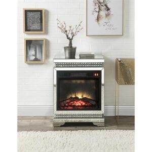 Acme Lotus Electric Wood Fireplace in Mirrored and Faux Ice Cube Crystals