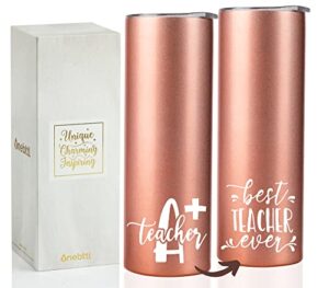 onebttl teacher appreciation gifts 20oz skinny tumbler with lid and straw for christmas, appreciation day, end of term from students - rose gold