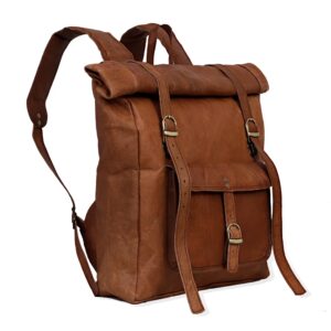 C CUERO Leather Backpack Laptop Rucksack Men Women Vintage Brown