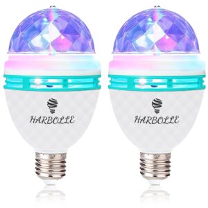 harbolle 2 pack rgb color rotating bulb,e26/e27,led party bulbs colored strobe light bulb multi crystal stage lights for disco, birthday party club bar for indoor & outdoor parties, photography