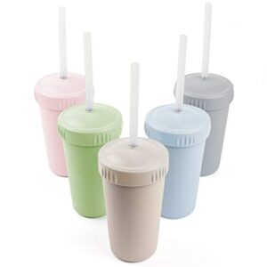 re-play set of 5 straw cups with silicone straws - made in usa from recycled plastic - stackable and easy to clean - dishwasher safe - bpa free - cool tones