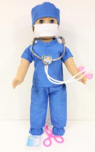7 piece nurse, doctor, scrubs doll clothes mask medical kit fits 18 inch american girl doll blue