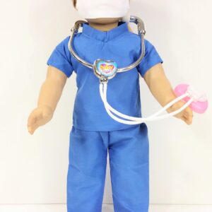 7 Piece Nurse, Doctor, Scrubs Doll Clothes Mask Medical Kit fits 18 Inch American Girl Doll Blue