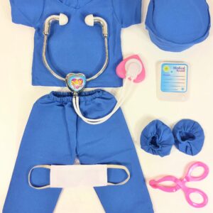 7 Piece Nurse, Doctor, Scrubs Doll Clothes Mask Medical Kit fits 18 Inch American Girl Doll Blue