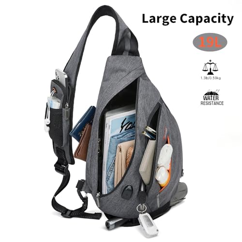 TUDEQU Sling Bag for Men Crossbody Backpack,8 Pockets Sling Backpack Mens Sling Bag,19L Sling Pack,One Strap Backpack for Men