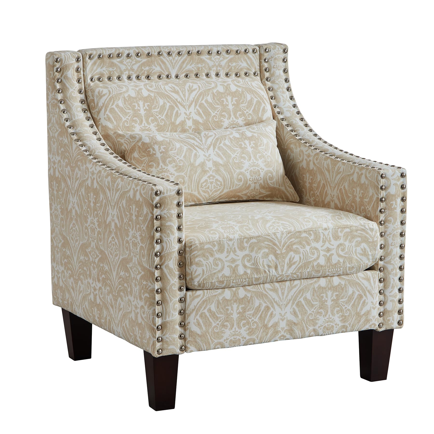 Dolonm Accent Chair with Arms Mid Century Modern Decorative Side Chair Upholstered Reading Chair with Wood Legs Nailhead Studded Wingback Linen Fabric Chair for Living Room Bedroom, Beige