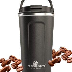 Reusable Coffee Cup with Lid and Handle - Stainless Steel Insulated Coffee Mug for Hot & Cold Drinks - Ideal Travel Mugs - 100% Leak-Proof Tumbler - 16 oz Black