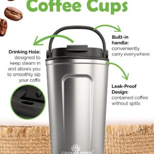 Stainless Steel Insulated Coffee Mug for Hot & Cold Drinks, 12 oz Silver - Coffee Cup with Lid and Handle - Coffee Travel Mug - 100% Leak-Proof Insulated Coffee Tumbler - Travel Coffee Mug Spill Proof