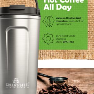Stainless Steel Insulated Coffee Mug for Hot & Cold Drinks, 12 oz Silver - Coffee Cup with Lid and Handle - Coffee Travel Mug - 100% Leak-Proof Insulated Coffee Tumbler - Travel Coffee Mug Spill Proof