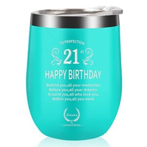sunnyplus 21st birthday gifts for women wine glass-21 funny gift idea for her best cups for wife 21 year old happy tumbler for girlfriend,coworkers 12oz