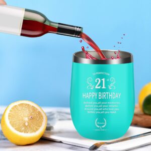 SUNNYPLUS 21st Birthday Gifts for Women Wine glass-21 Funny Gift Idea for Her Best Cups for Wife 21 Year Old Happy Tumbler for Girlfriend,Coworkers 12oz