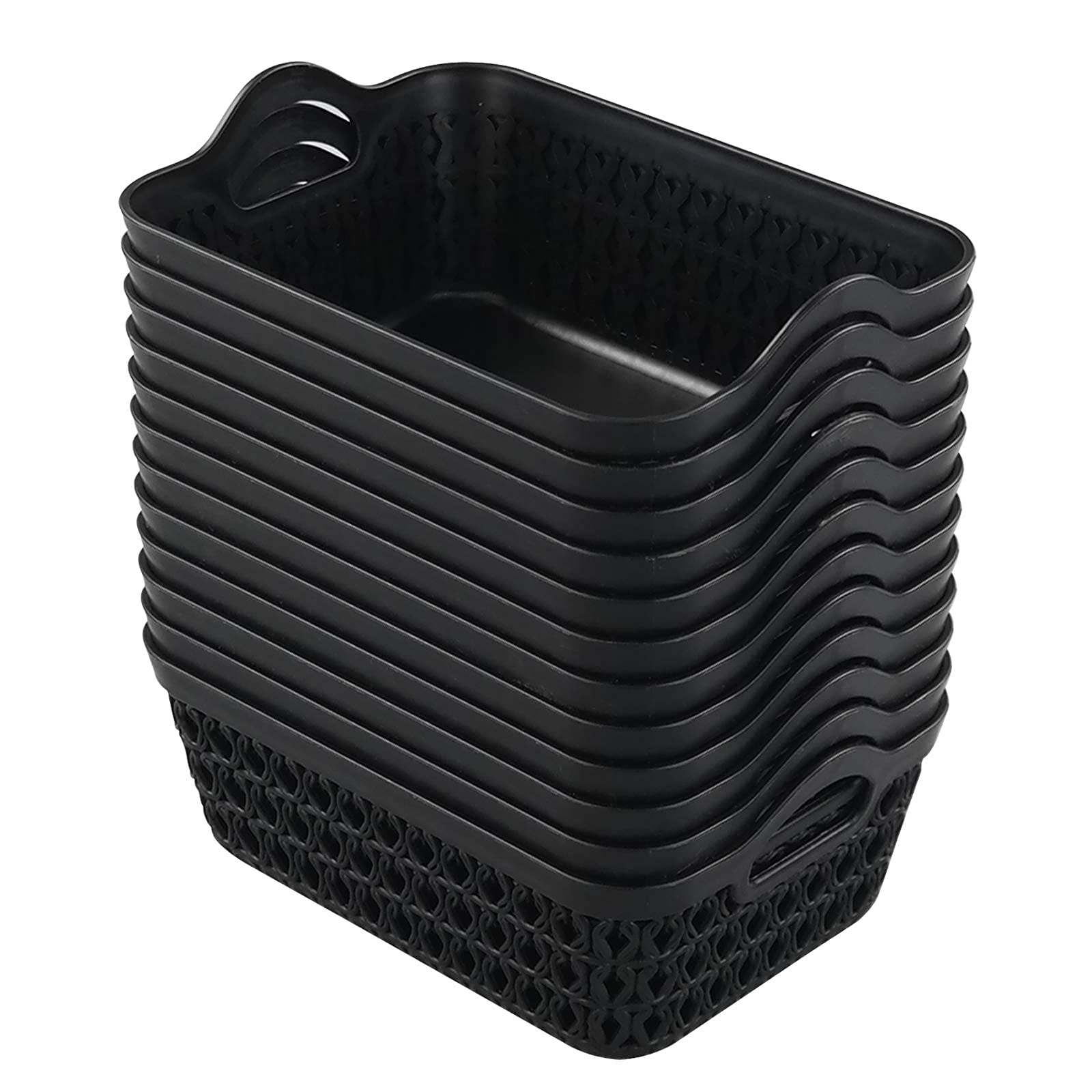 Dehouse 12-Pack Mini Plastic Storage Basket Trays with Handle, Black