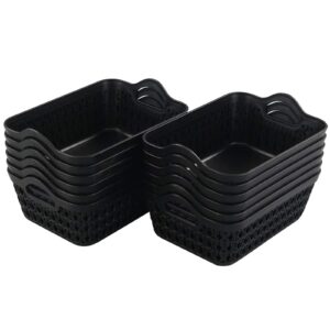 Dehouse 12-Pack Mini Plastic Storage Basket Trays with Handle, Black