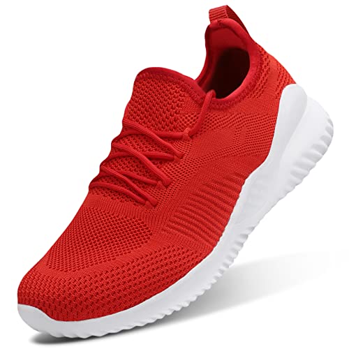 Slip On Sneakers for Women-Fashion Sneakers Walking Shoes Non Slip Lightweight Breathable Mesh Running Shoes Comfortable Red 8.5