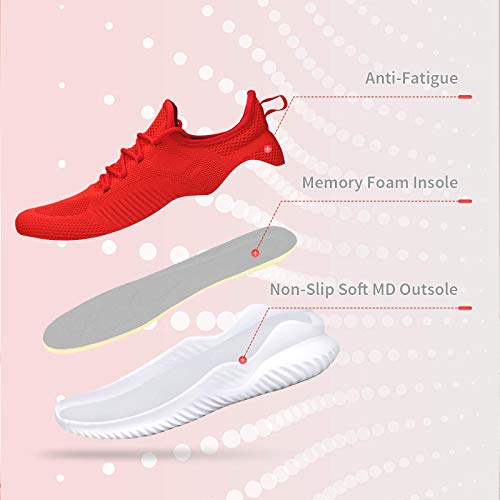 Slip On Sneakers for Women-Fashion Sneakers Walking Shoes Non Slip Lightweight Breathable Mesh Running Shoes Comfortable Red 8.5