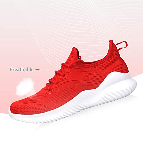 Slip On Sneakers for Women-Fashion Sneakers Walking Shoes Non Slip Lightweight Breathable Mesh Running Shoes Comfortable Red 8.5