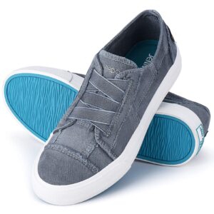 Women Canvas Sneakers Slip On Shoes Low Tops Casual Walking Shoes Comfortable Grey8